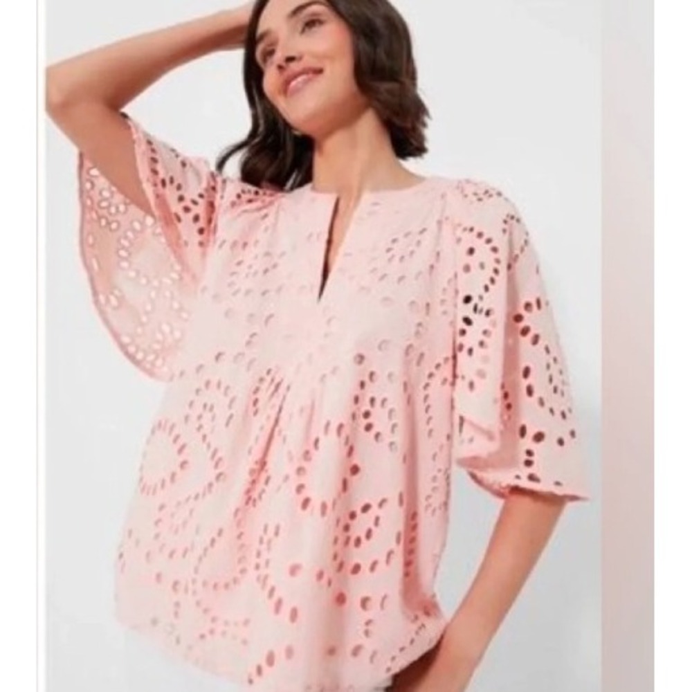 Tuckernuck Pink Salt Eyelet Finley Flutter Sleeve Top Large